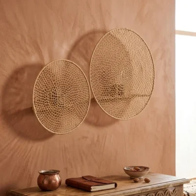 Round Handwoven Raffia Wall Sconces